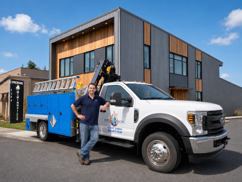 Modern McMinnville Gas service truck and office building